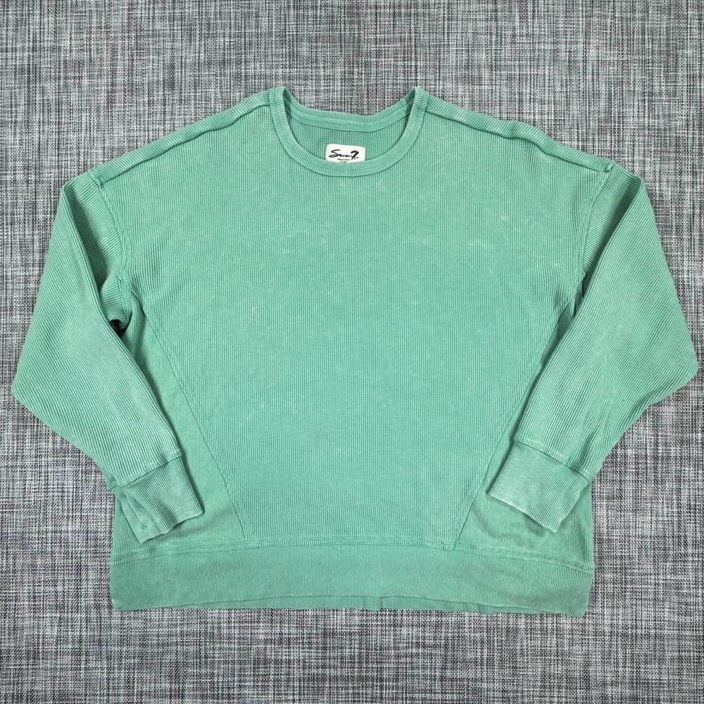 Seven7 Women's Waffle Knit Crewneck Sweatshirt Green XXL Relaxed Fit Long Sleeve